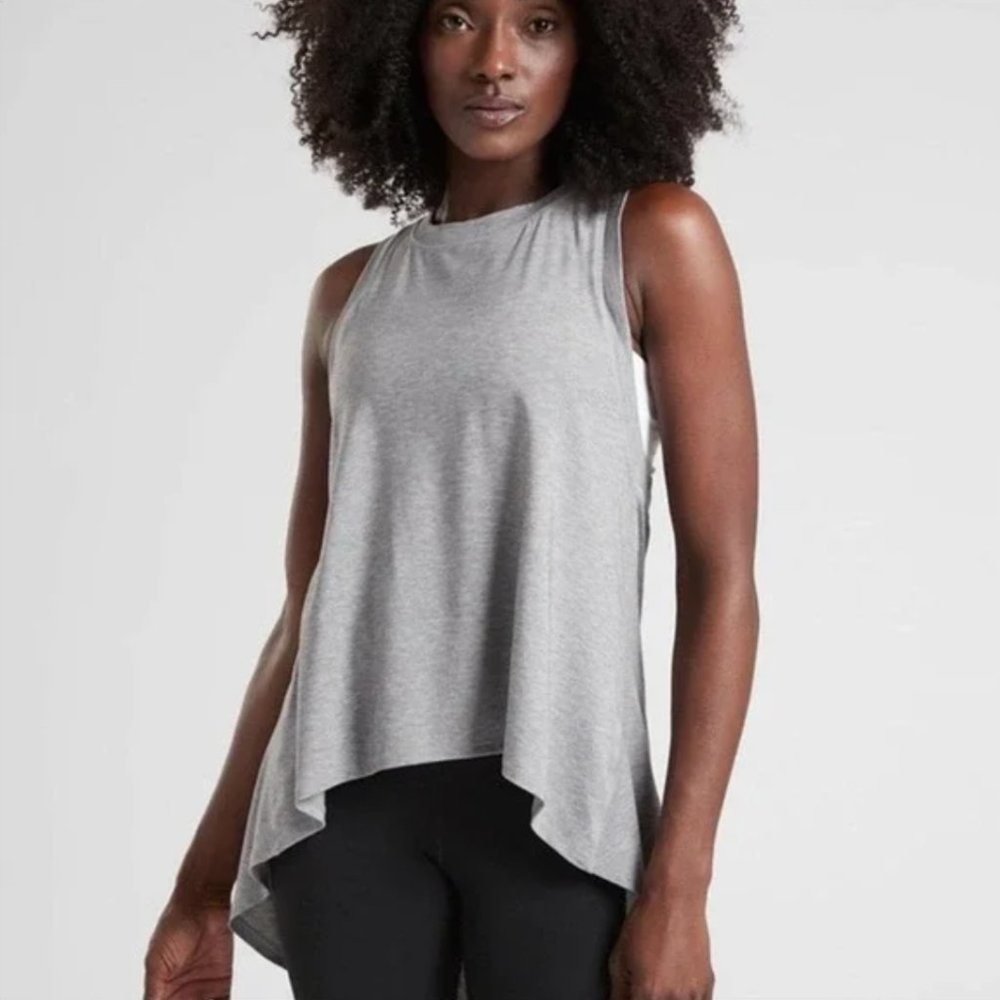 Athleta | Essence High Low Racerback Tank Lightweight Heathered‎ Gray Size XS